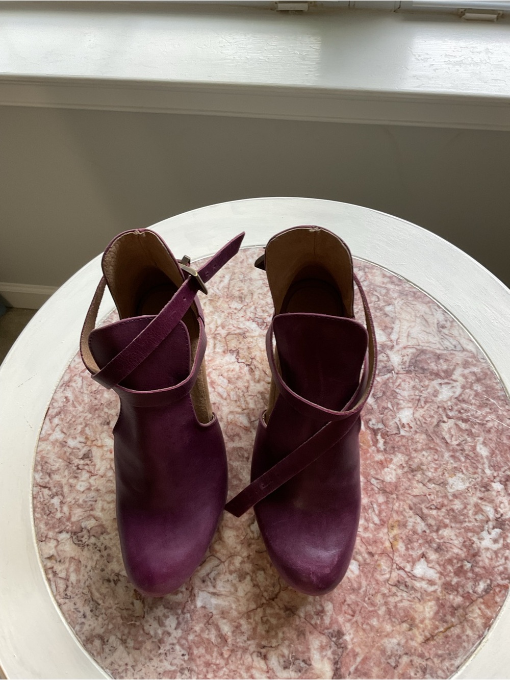 Free People Cedar Aubergine Leather Wood-Platform Clog Heels - Picture 3 of 7